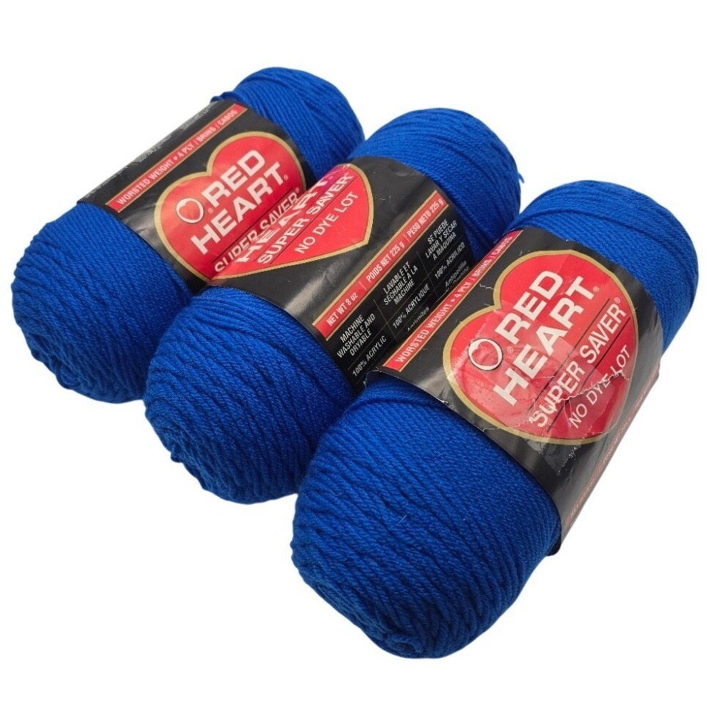 Lot of 3 Red Heart Super Saver Yarn Blue 886 Worsted Weight 4 Ply 8 oz 225g